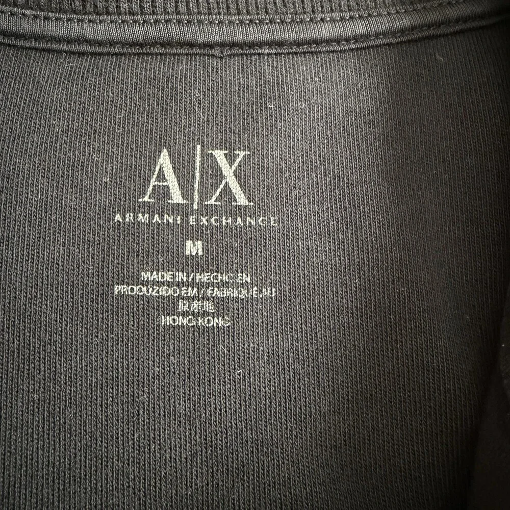 Armani Exchange AX men's Quarter Zip Sweatshirt Black Size M Large Logo Patch - Picture 5 of 9